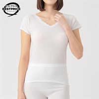 快適設計 肌当たり軽減 麻入り２分袖 レディス トップバリュ ベストプライス(TOPVALU BESTPRICE)(オフ-S)