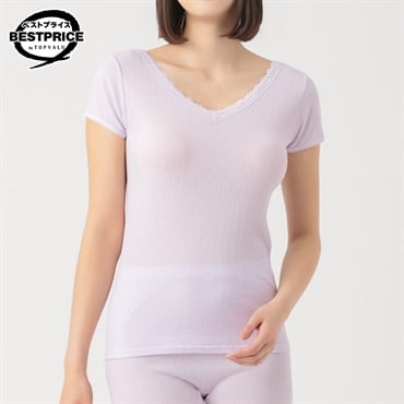 快適設計 肌当たり軽減 麻入り２分袖 レディス トップバリュ ベストプライス(TOPVALU BESTPRICE)(ウスムラサキ-S)