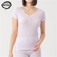 快適設計 肌当たり軽減 麻入り２分袖 レディス トップバリュ ベストプライス(TOPVALU BESTPRICE)(ウスムラサキ-S)