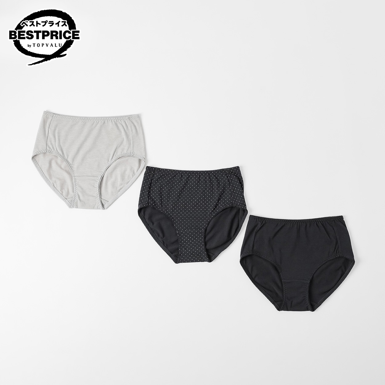 ３Pショーツドット柄 ふつう丈 レディス トップバリュ ベストプライス(TOPVALU BESTPRICE) (hk)(クロ-L)