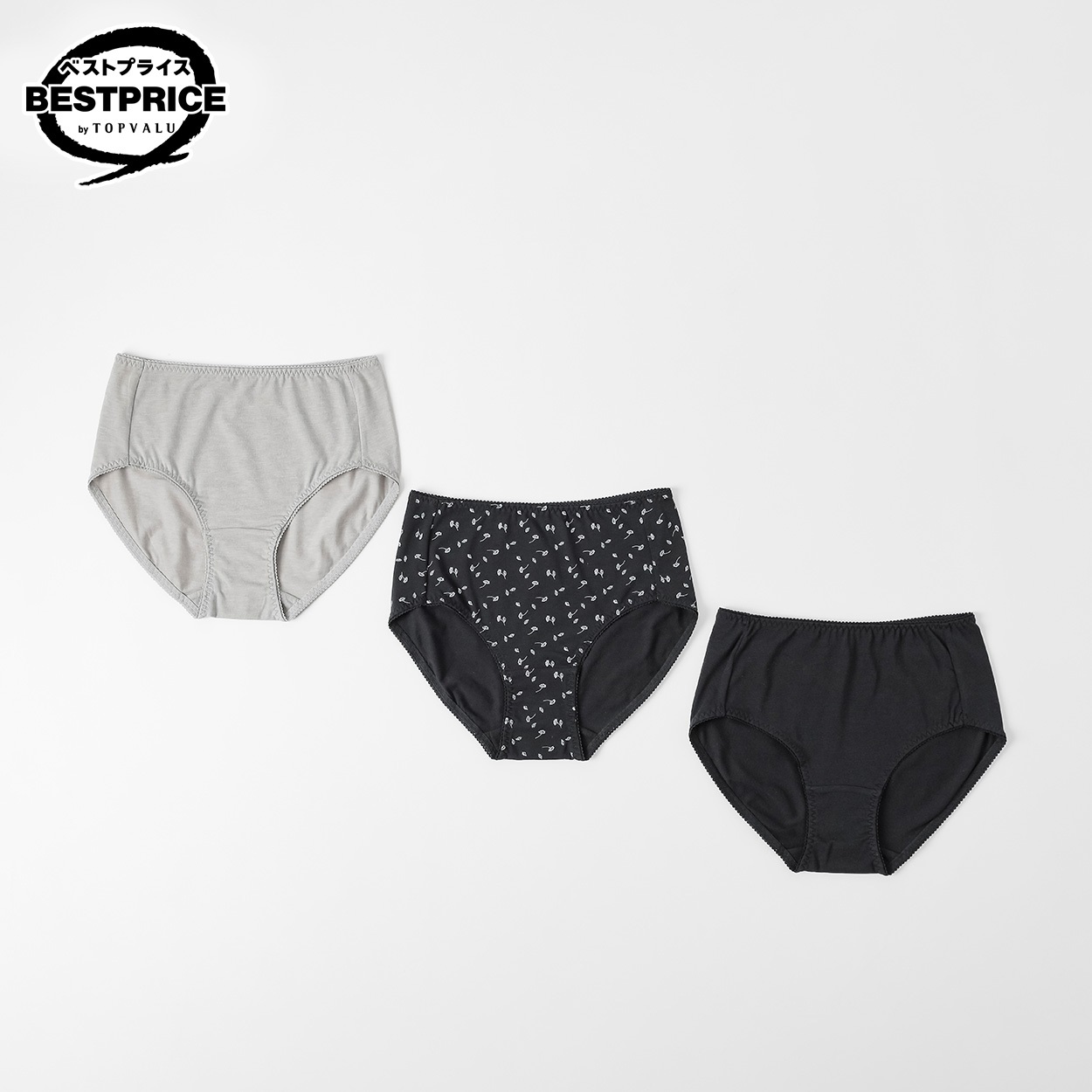 ３Pショーツ花柄 ふつう丈 レディス トップバリュ ベストプライス(TOPVALU BESTPRICE) (hk)(クロ-M)