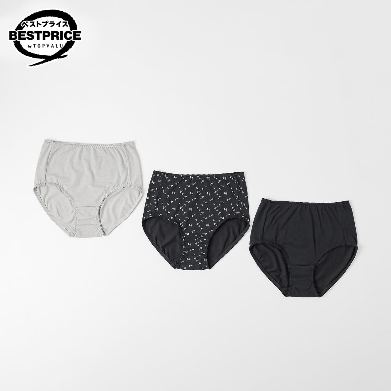 ３Pショーツ花柄 ふかめ丈 レディス トップバリュ ベストプライス(TOPVALU BESTPRICE) (hk)(クロ-XL)
