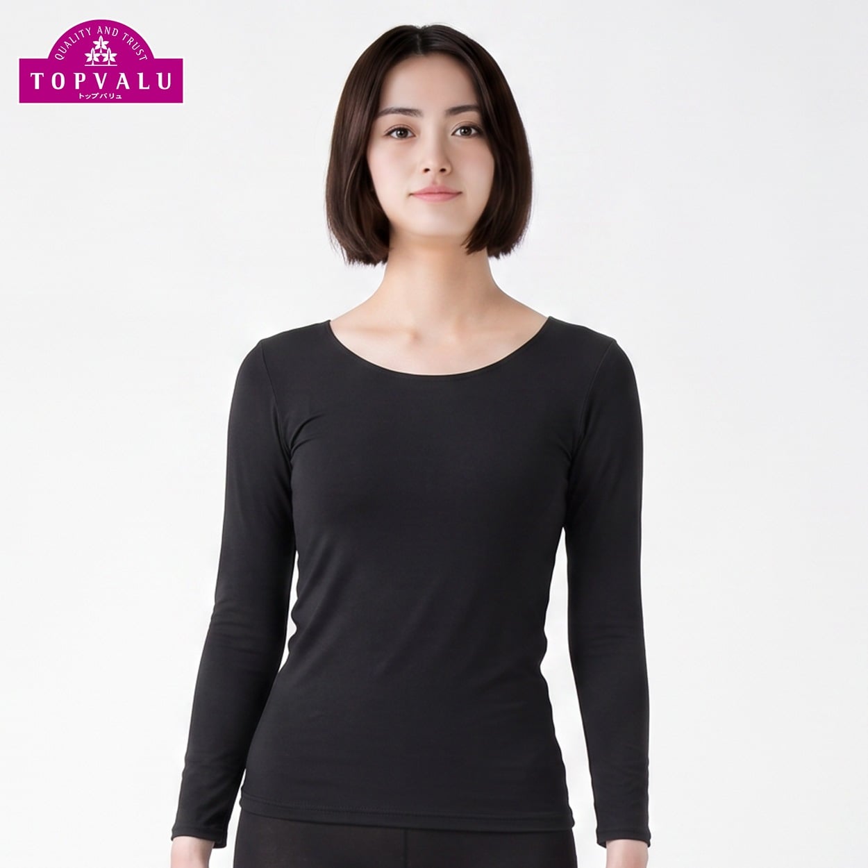 WARM 8分袖 レディス トップバリュ PEACE FIT(ピースフィット)(クロ-M)