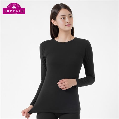 WARMコットンブレンドストレッチ 長袖Tシャツ レディス トップバリュ PEACE FIT(ピースフィット)(クロ-M)