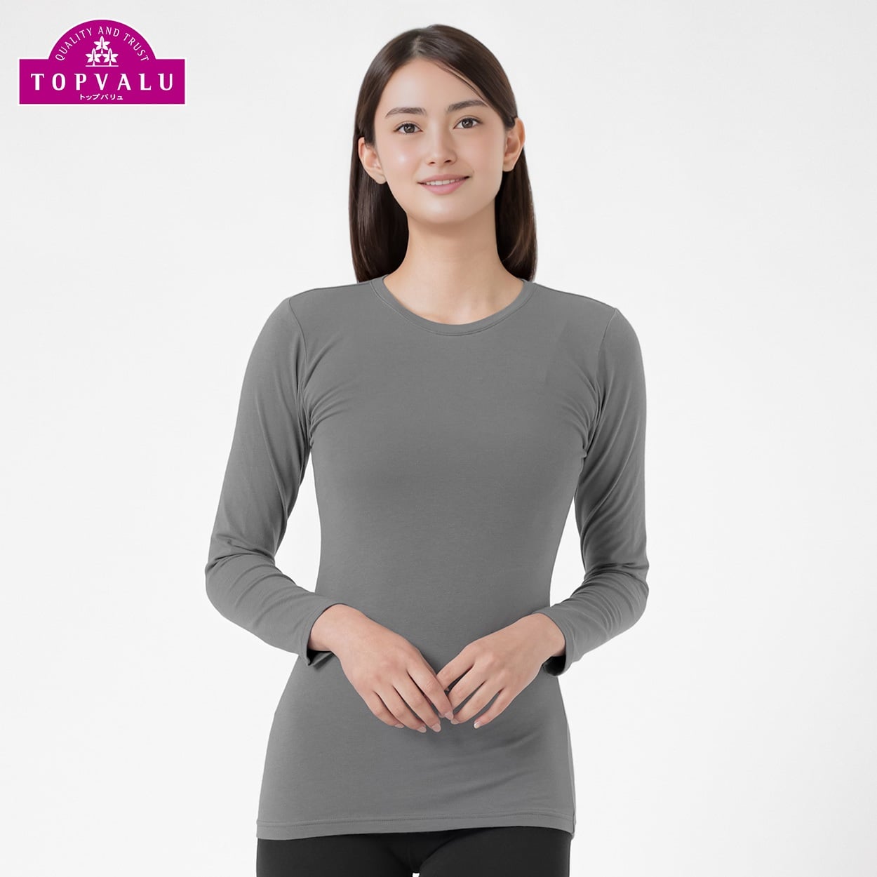 WARMコットンブレンドストレッチ 長袖Tシャツ レディス トップバリュ PEACE FIT(ピースフィット)(チャコ－ルグレ－-XL)