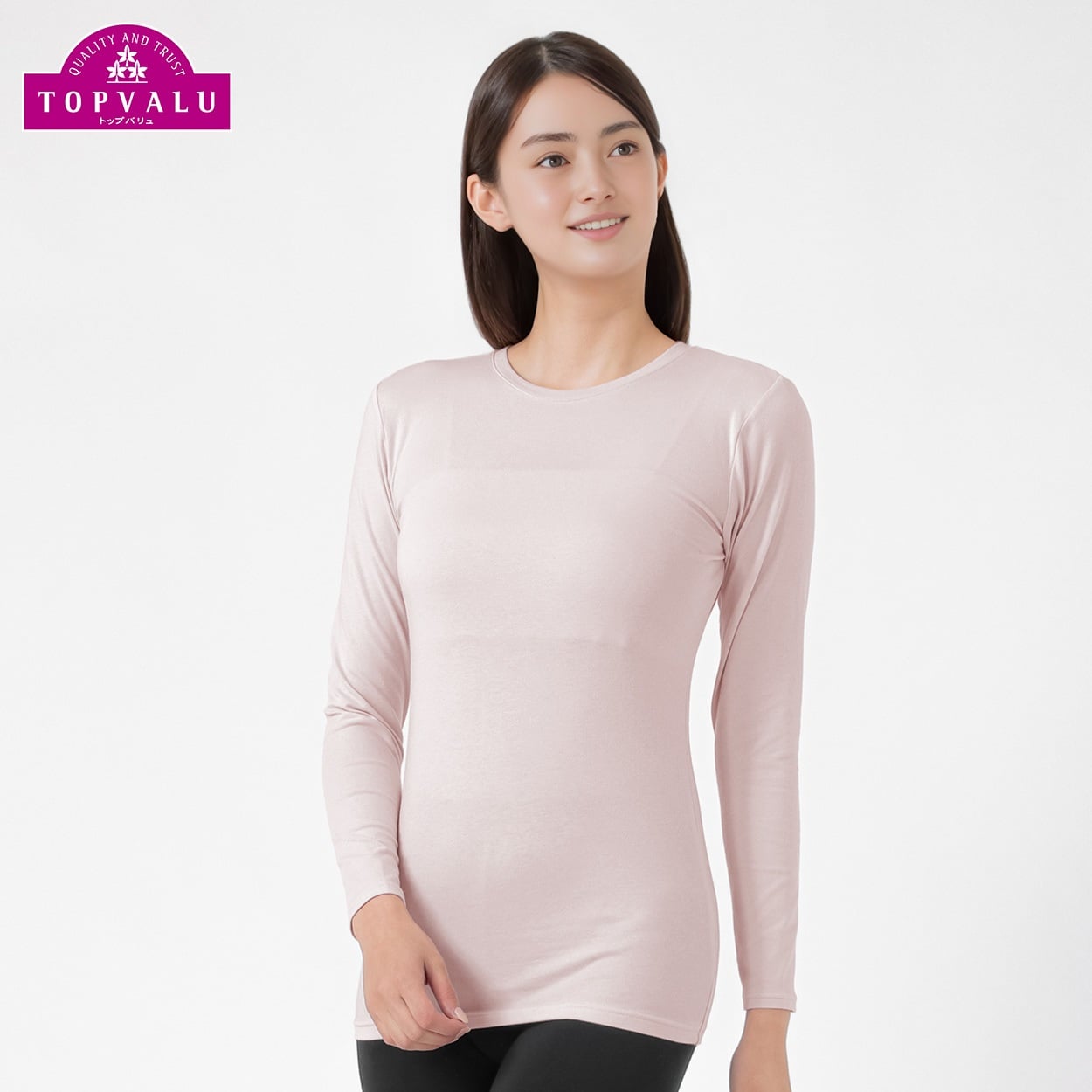 WARMコットンブレンドストレッチ 長袖Tシャツ レディス トップバリュ PEACE FIT(ピースフィット)(ウスピンク-L)