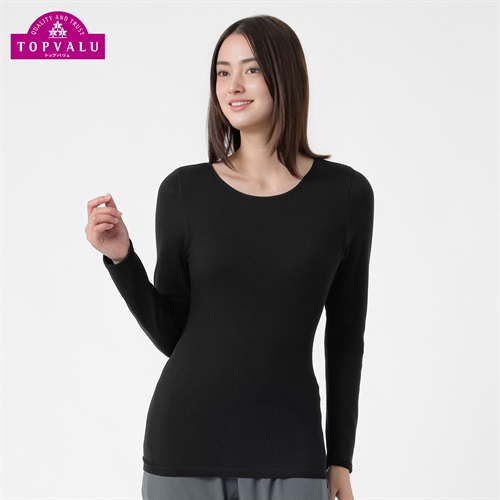 WARMよくのびーる 長袖Tシャツ レディス トップバリュ PEACE FIT(ピースフィット)(クロ-S)