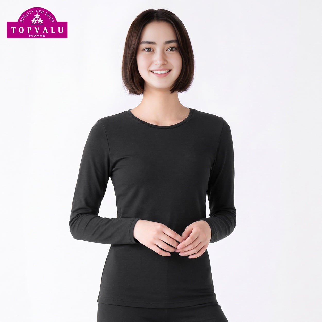 WARM超保温 長袖Tシャツ レディス トップバリュ PEACE FIT(ピースフィット)(クロ-M)