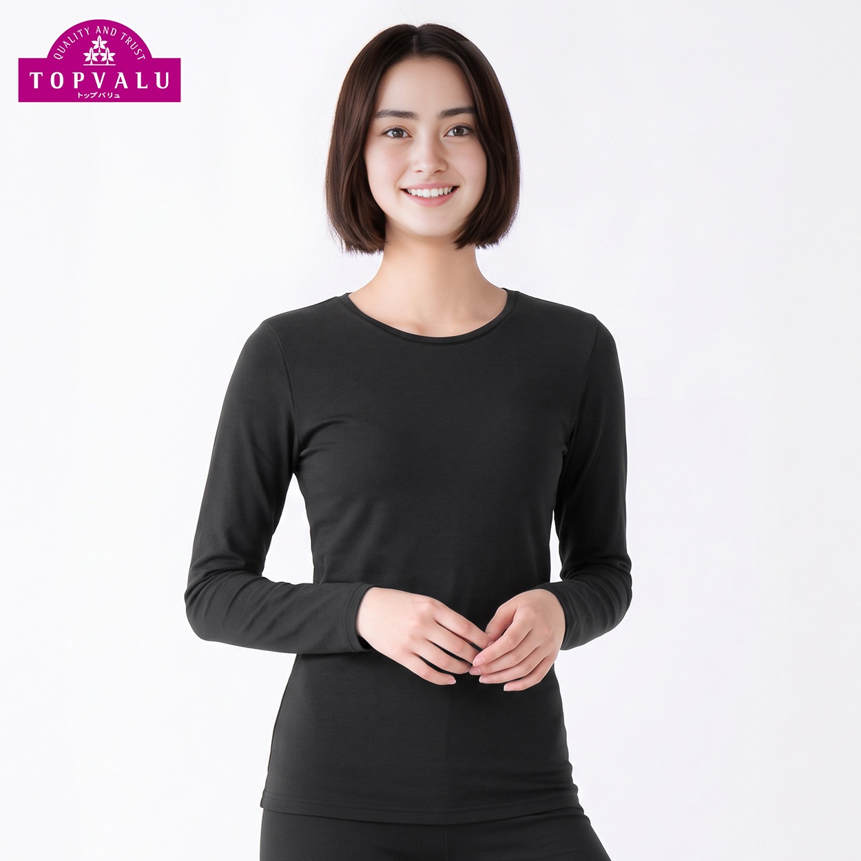WARM超保温 長袖Tシャツ レディス トップバリュ PEACE FIT(ピースフィット)(クロ-XL)