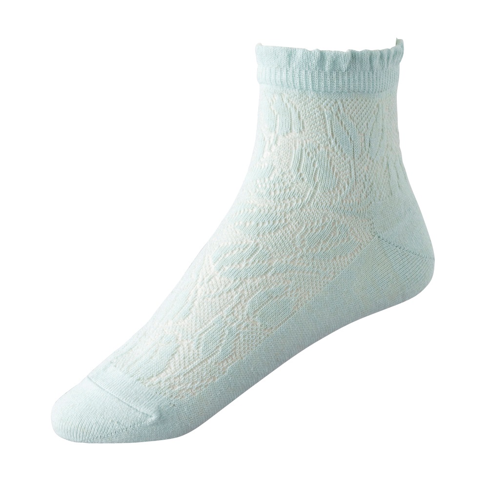 そらページ 麻入りメッシュ花柄スパイラルクルー丈ソックス レディス