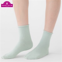 クルー丈ソックス シルク素材 レディス(ウスミドリ-23-25CM)