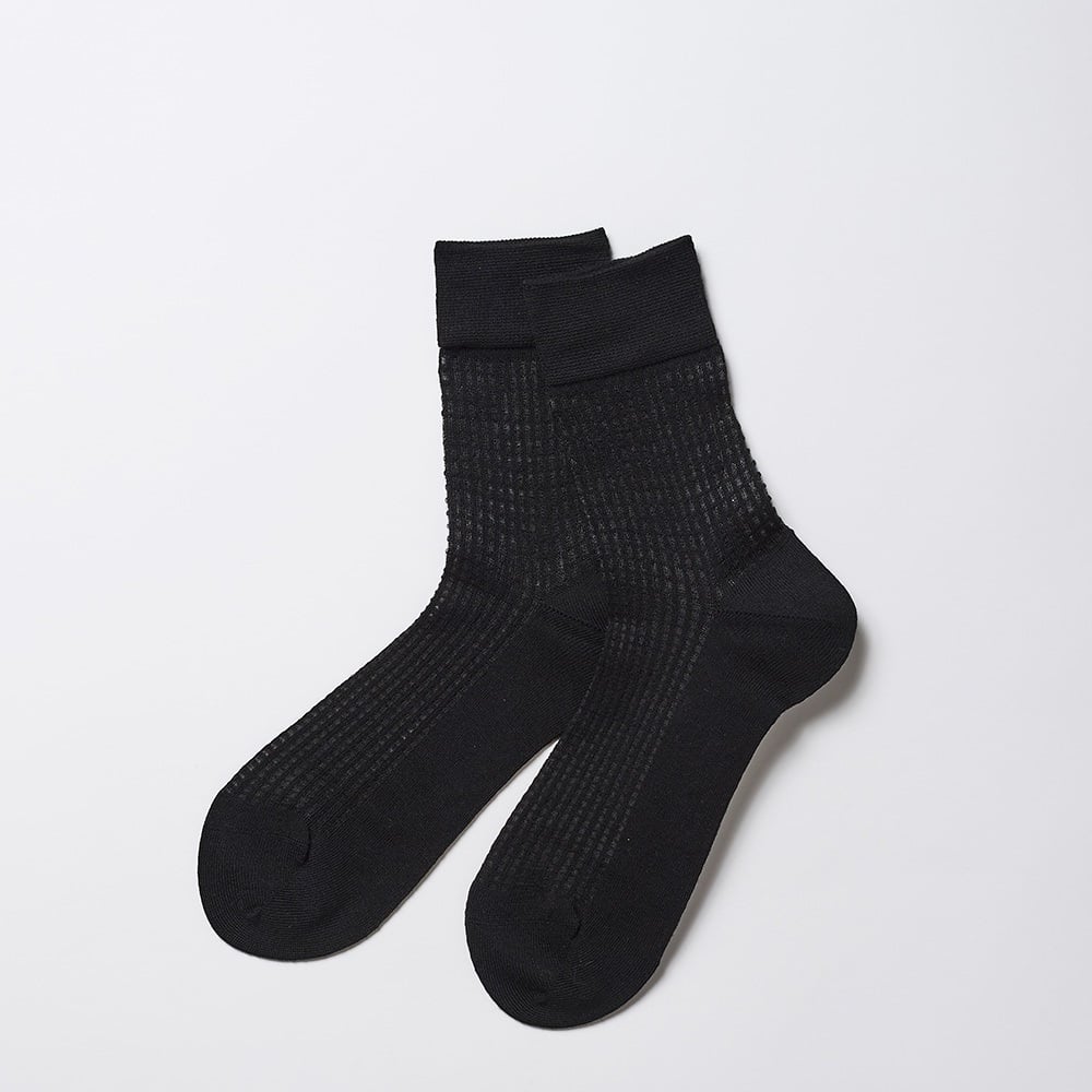 NIRMATA BASIC シア―ワッフルクルー丈ソックス レディス(クロ-23-25CM)