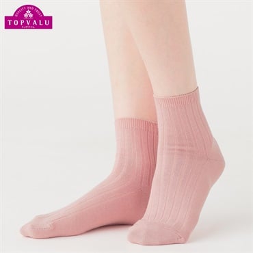 レックアクセサリー オーガニック綿混ショート丈ソックスリブ無地12cm丈 レディス(ピンク-21-23CM)