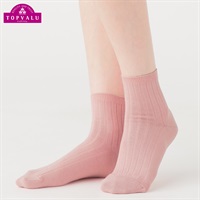 レックアクセサリー オーガニック綿混ショート丈ソックスリブ無地12cm丈 レディス(ピンク-21-23CM)