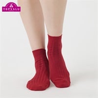 レックアクセサリー オーガニック綿混ショート丈ソックスリブ無地12cm丈 レディス(Ａアカ-21-23CM)