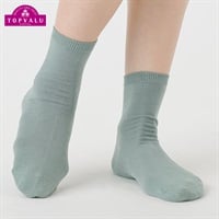 レッグアクセサリー 無地カラーオーガニック綿平編みクルー丈ソックス15cm丈 レディス(Ａウスミドリ-21-23CM)