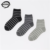 カジュアルソックス3足組 ボーダーショート丈ソックス レディス トップバリュ ベストプライス(TOPVALU BESTPRICE)(グレー×チャコールグレー×クロ-23ｰ25CM)