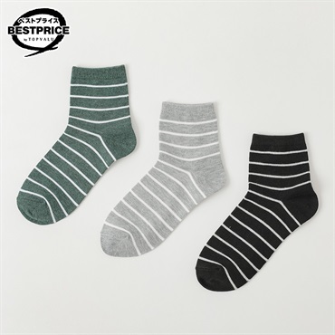 カジュアルソックス3足組 ボーダーショート丈ソックス レディス トップバリュ ベストプライス(TOPVALU BESTPRICE)(ソノタ３-23ｰ25CM)