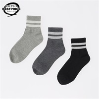 カジュアルソックス3足組 ライン入りショート丈ソックス レディス トップバリュ ベストプライス(TOPVALU BESTPRICE)(グレー×チャコールグレー×クロ-23ｰ25CM)