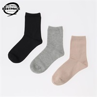 カジュアルソックス平無地クルー3足組 レディス トップバリュ ベストプライス(TOPVALU BESTPRICE)(ピンク×グレー×クロ-23ｰ25CM)
