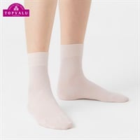 レッグアクセサリー 無地カラー薄地クルー丈ソックス15cm丈 レディス(ウスピンク-21-23CM)
