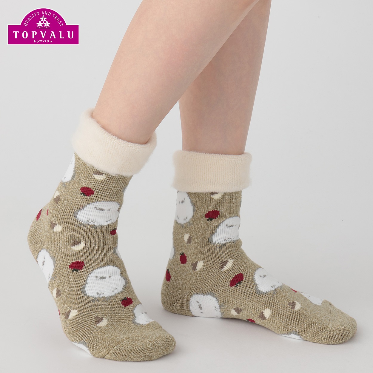 ルームソックス 裏起毛シマエナガ柄 レディス トップバリュ PEACE FIT