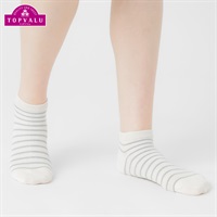 コットンメッシュボーダー柄スニーカー丈ソックス レディス トップバリュ PEACE FIT(ピースフィット)(シロ-21-23CM)