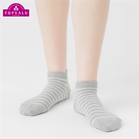コットンメッシュボーダー柄スニーカー丈ソックス レディス トップバリュ PEACE FIT(ピースフィット)(グレー-21-23CM)