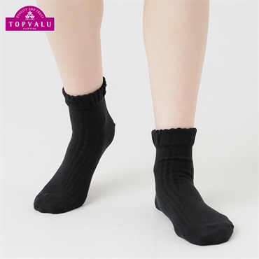 コットンメッシュストライプ柄ショート丈ソックス レディス トップバリュ PEACE FIT(ピースフィット)(クロ-21-23CM)