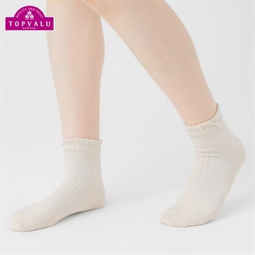 コットンメッシュストライプ柄ショート丈ソックス レディス トップバリュ PEACE FIT(ピースフィット)(ウスベ－ジュ-21-23CM)