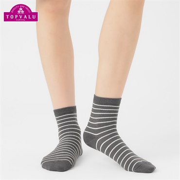コットンメッシュボーダー柄ショート丈ソックス レディス トップバリュ PEACE FIT(ピースフィット)(チャコ－ルグレ－-21-23CM)