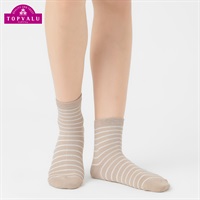 コットンメッシュボーダー柄ショート丈ソックス レディス トップバリュ PEACE FIT(ピースフィット)(ベ－ジュ-21-23CM)