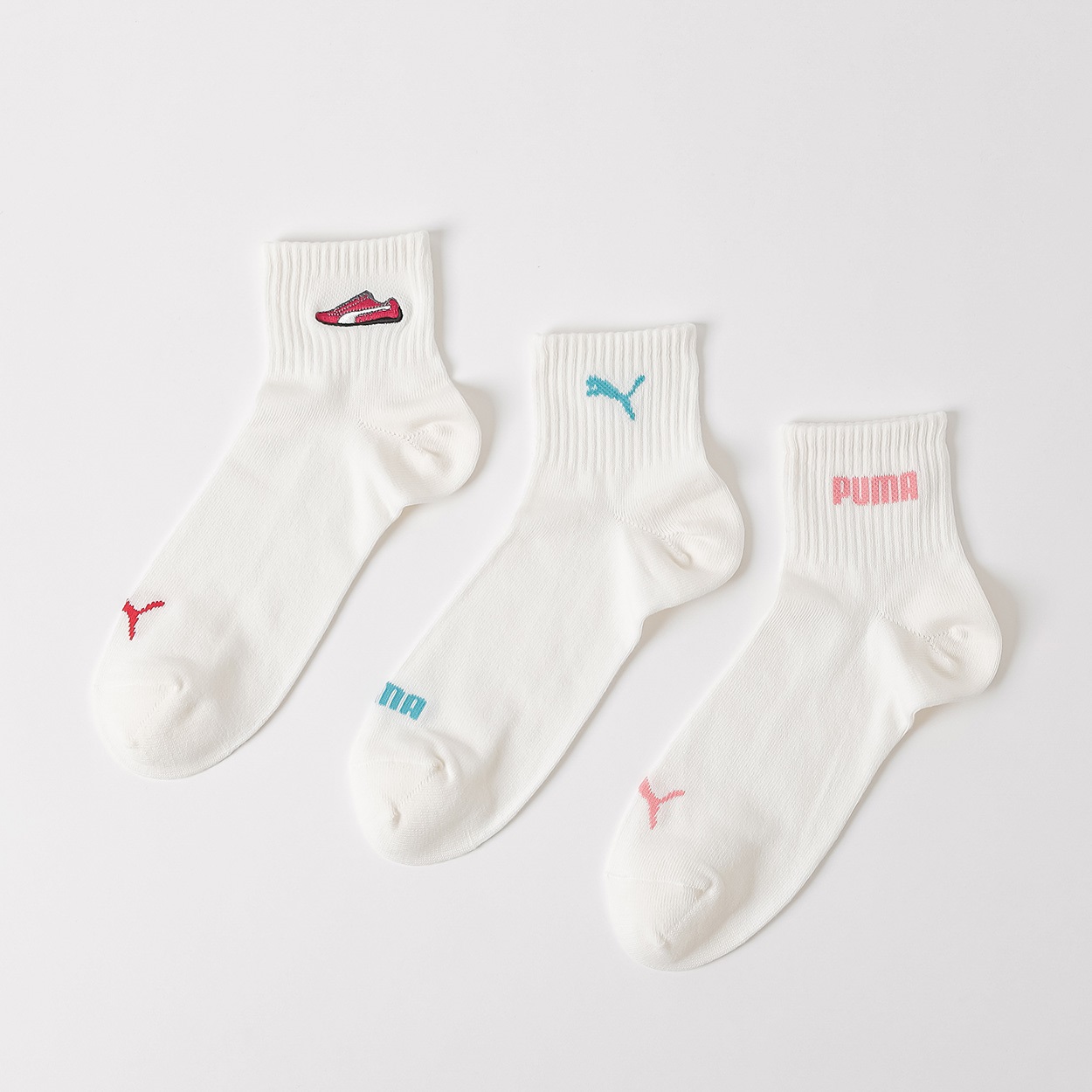 PUMA(プーマ) ソックス3足組 ショート丈 レディス(シロ-23-25CM)
