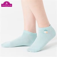 レッグアクセサリー 花刺繍柄スニーカー丈ソックス レディス(ウスミドリ-23-25CM)