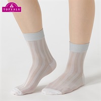 レッグアクセサリー ストライプクルー丈 レディス(シロ-23-25CM)