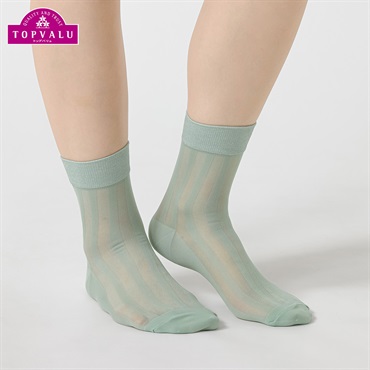 レッグアクセサリー ストライプクルー丈 レディス(ウスミドリ-23-25CM)