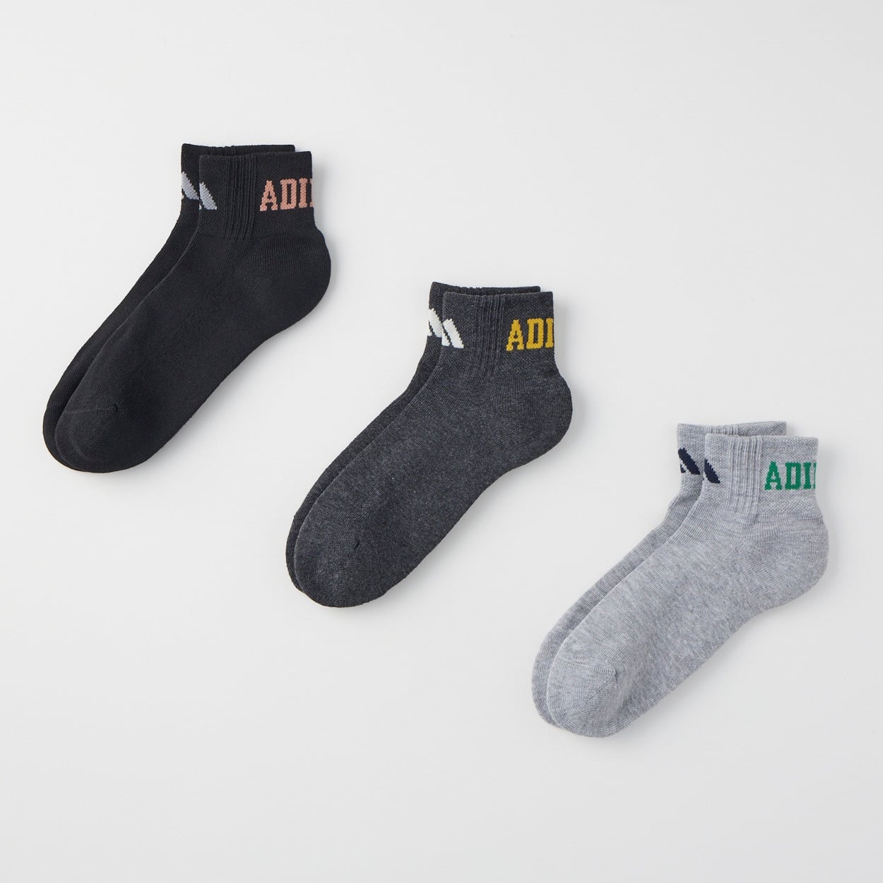 adidas(アディダス) ショート丈ソックス 3足組  消臭 つま先かかと補強 破れにくい長持ち設計 足底パイル レディス(セットアソート-23-25CM)