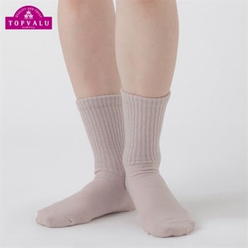 WARMふんわりタッチ クシュラメクルーソックス レディス(ウスピンク-23ｰ25CM)