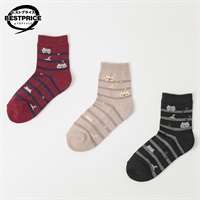 足底パイル編みであたたかいソックス3足組 ショート丈 レディス トップバリュ ベストプライス(TOPVALU BESTPRICE)(コイアカ・ベージュ・クロ-23ｰ25CM)