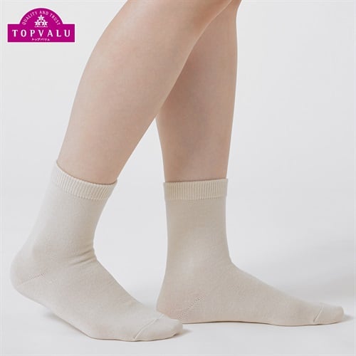 吸湿発熱無地クルー１５cm丈ソックス レディス トップバリュ PEACE FIT(ピースフィット)(ウスベ－ジュ-21-23CM)