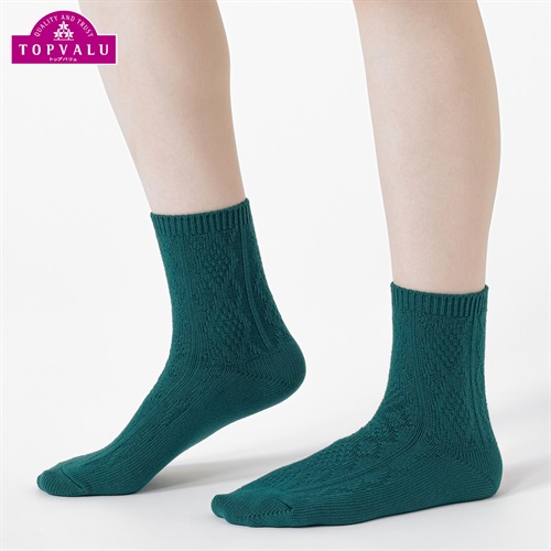 綿混リンクスクルーソックス15cm丈 レディス トップバリュ PEACE FIT(ピースフィット)(ミドリ-21-23CM)