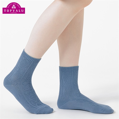 綿混リンクスクルーソックス15cm丈 レディス トップバリュ PEACE FIT(ピースフィット)(ウスアオ-21-23CM)