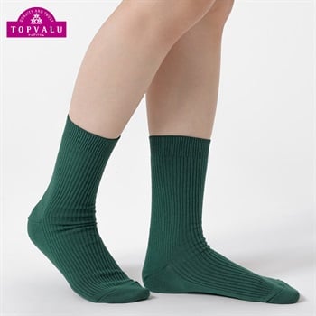 セリアントリブ無地クルー丈ソックス レディス トップバリュ CELLIANT(セリアント)(ミドリ-21-23CM)