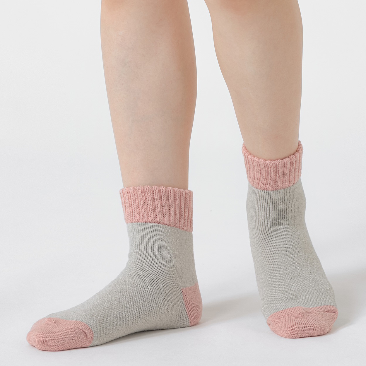 裏起毛 切り替え柄ソックス レディス トップバリュ PEACE FIT(ピースフィット)(グレー-23-25CM)