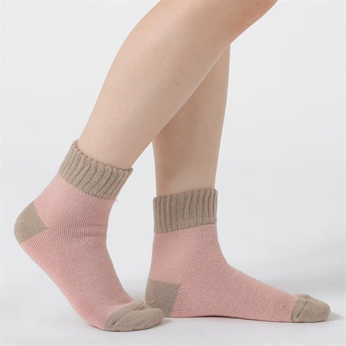 裏起毛 切り替え柄ソックス レディス トップバリュ PEACE FIT(ピースフィット)(ピンク-23-25CM)
