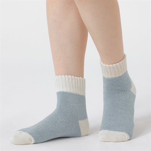 裏起毛 切り替え柄ソックス レディス トップバリュ PEACE FIT(ピースフィット)(ウスアオ-23-25CM)