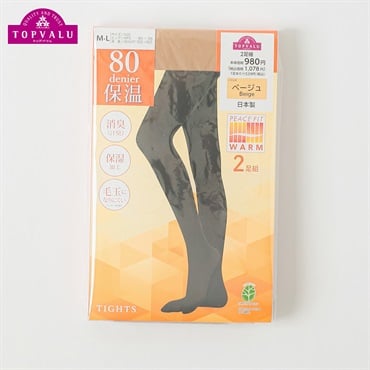 80デニールタイツ2足組 レディス トップバリュ PEACE FIT(ピースフィット)(ベ－ジュ-SｰM)