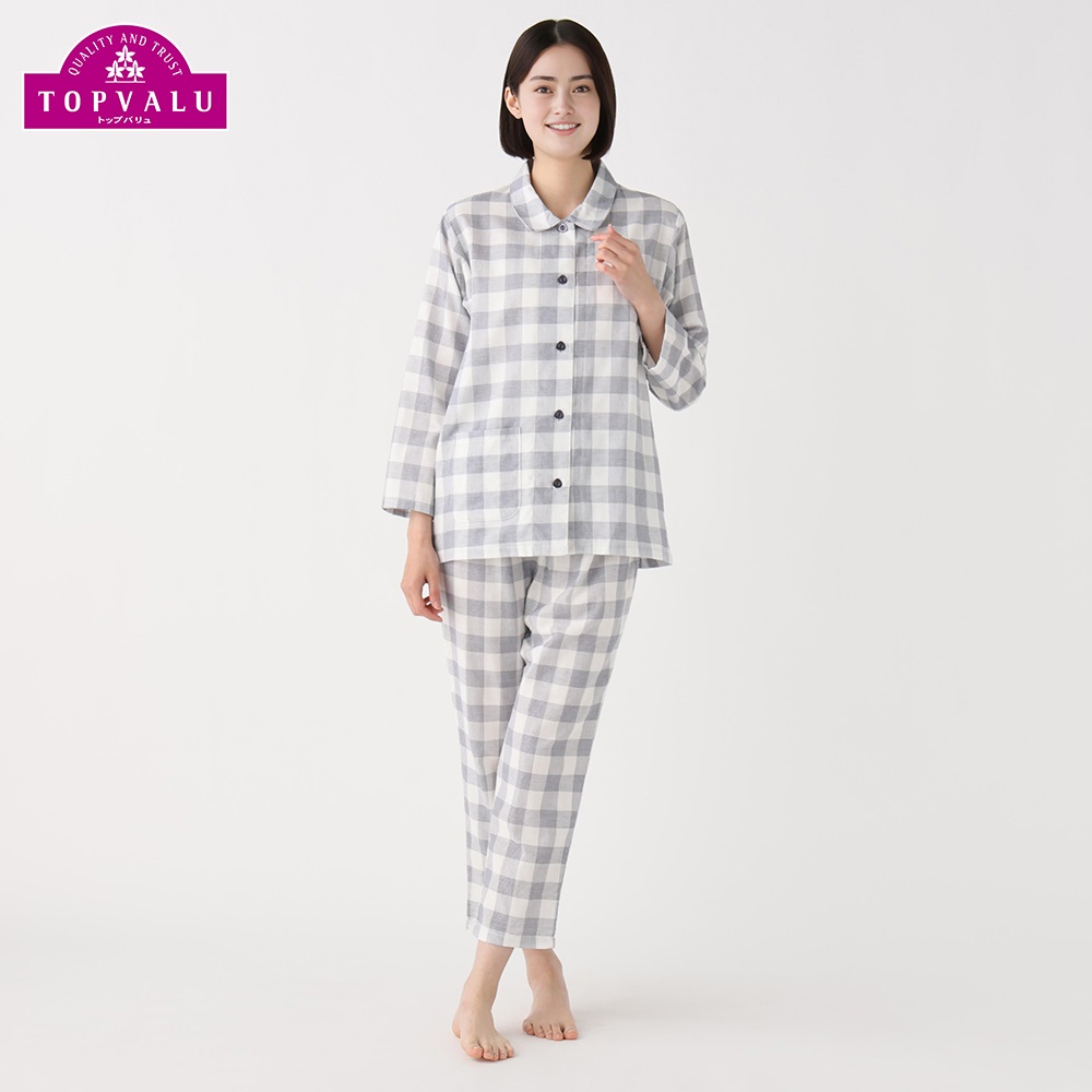 らくらくボタン 二重ガーゼパジャマ チェック レディス | イオン