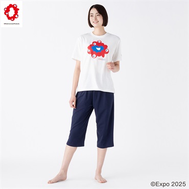 EXPO 2025 ミャクミャク 天竺前身ロゴ捺染 Tスーツ レディス(シロ-XL)