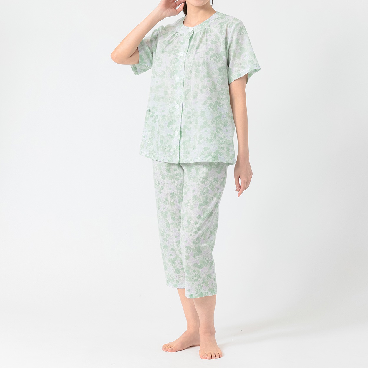 GUNZE(グンゼ) 睡眠工房吸汗速乾加工楊柳半袖8分丈フェミニンパジャマプチサイズ レディス(ウスミドリ-MP)